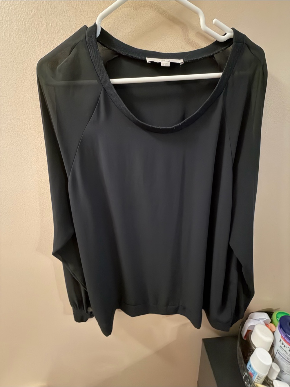 Ann Taylor Loft Black Sheer Long-Sleeve Women's Blouse size XL